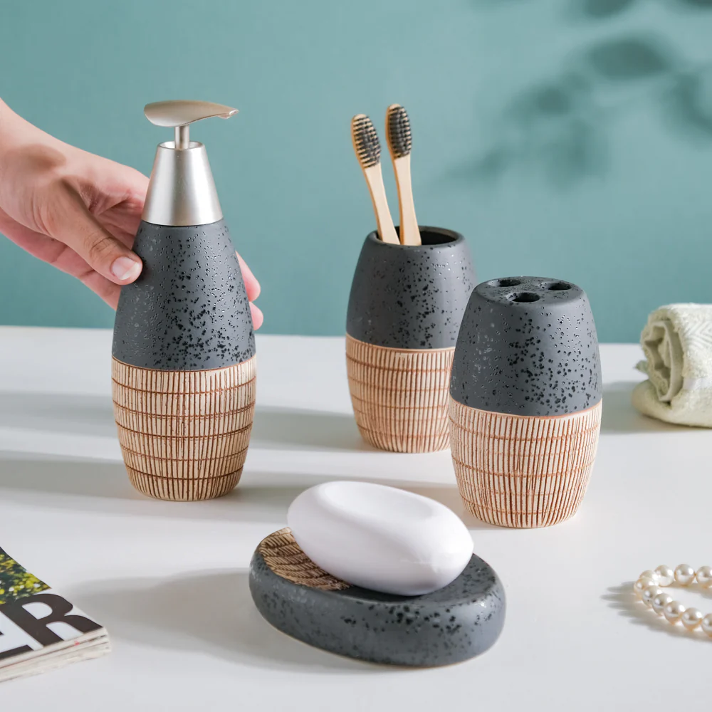 Celestria Black Ceramic Stoneware Bathroom Set Of 4 - Image 2