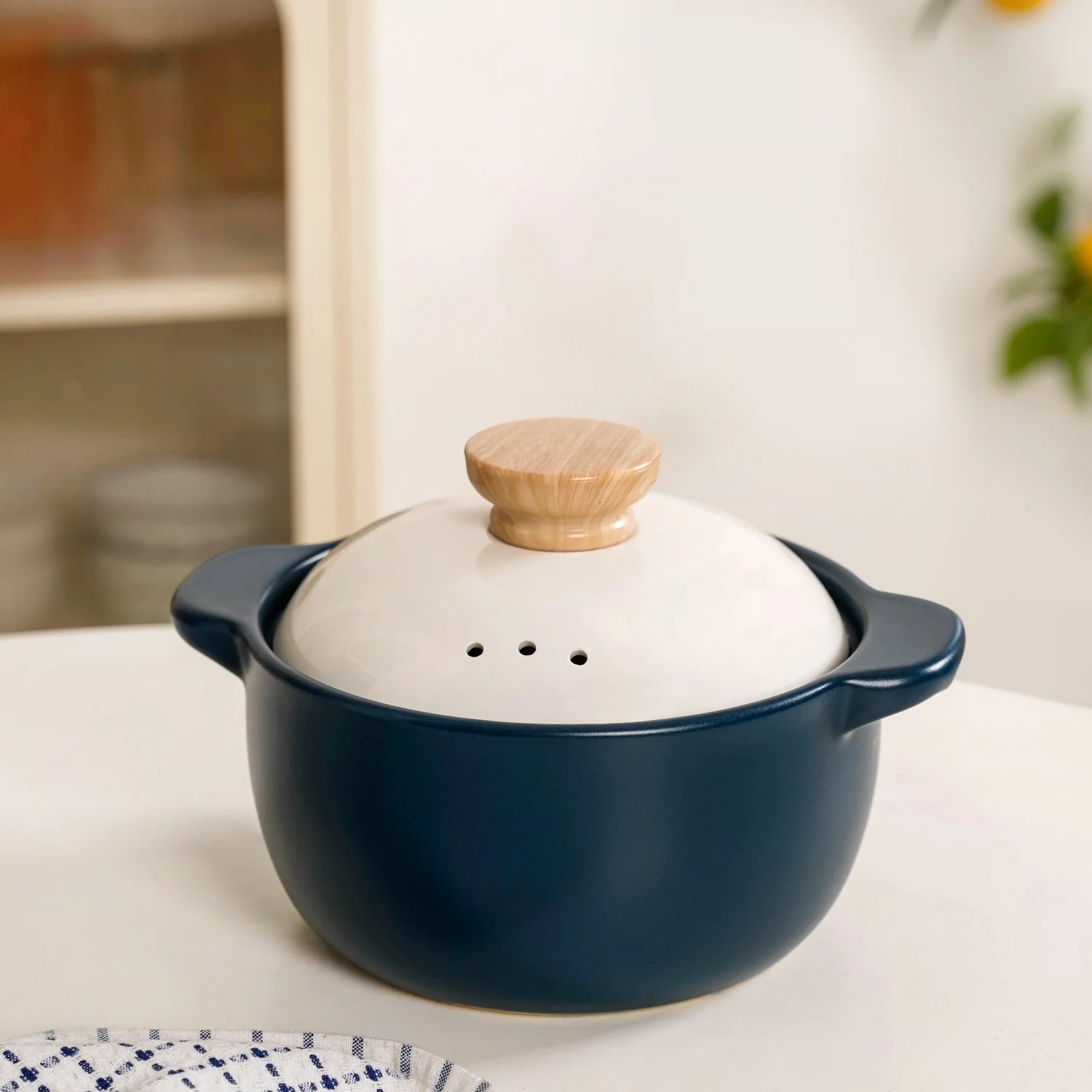 Cera Ceramic Cooking Pot With Lid Teal 2400ml