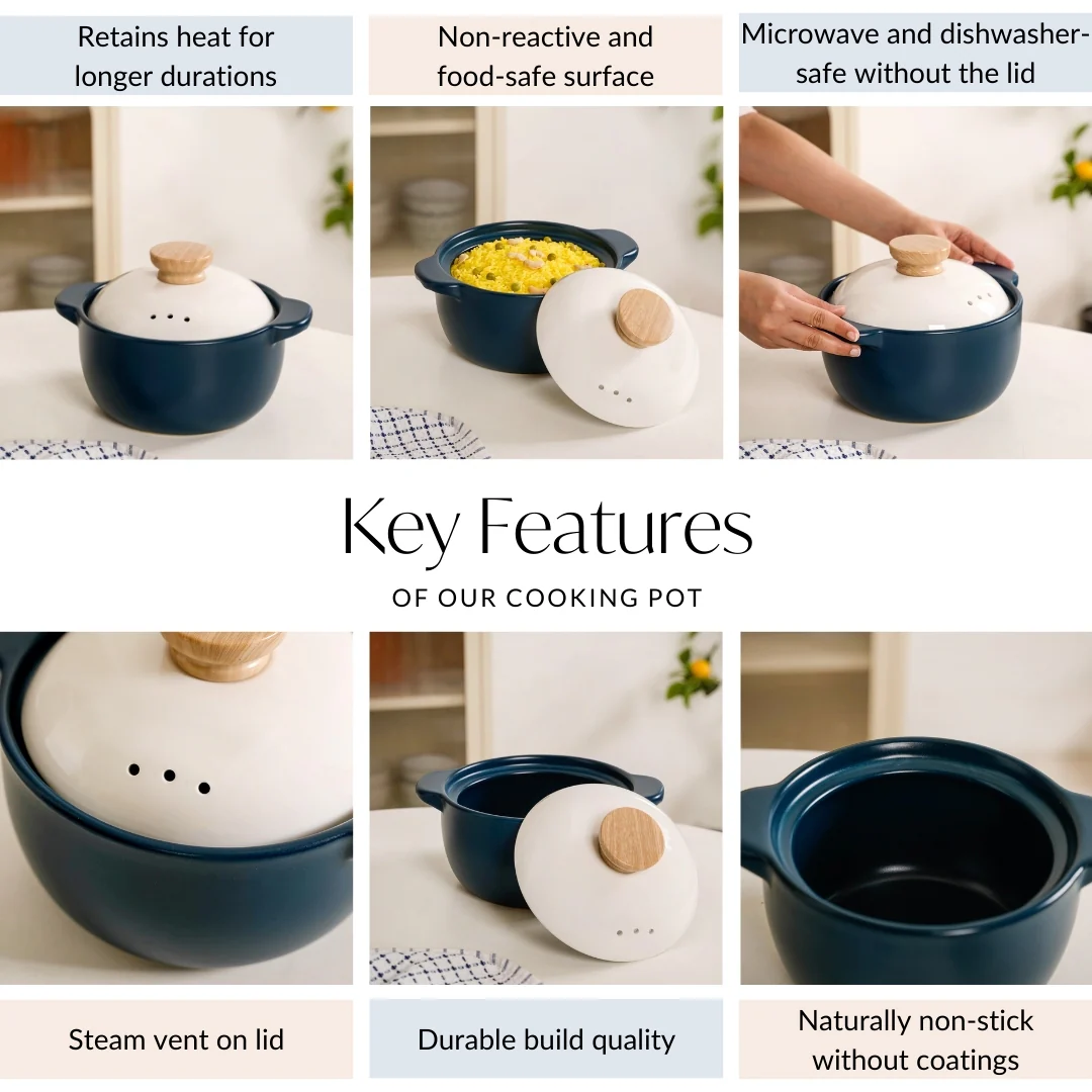 Cera Ceramic Cooking Pot With Lid Teal 2400ml - Image 4