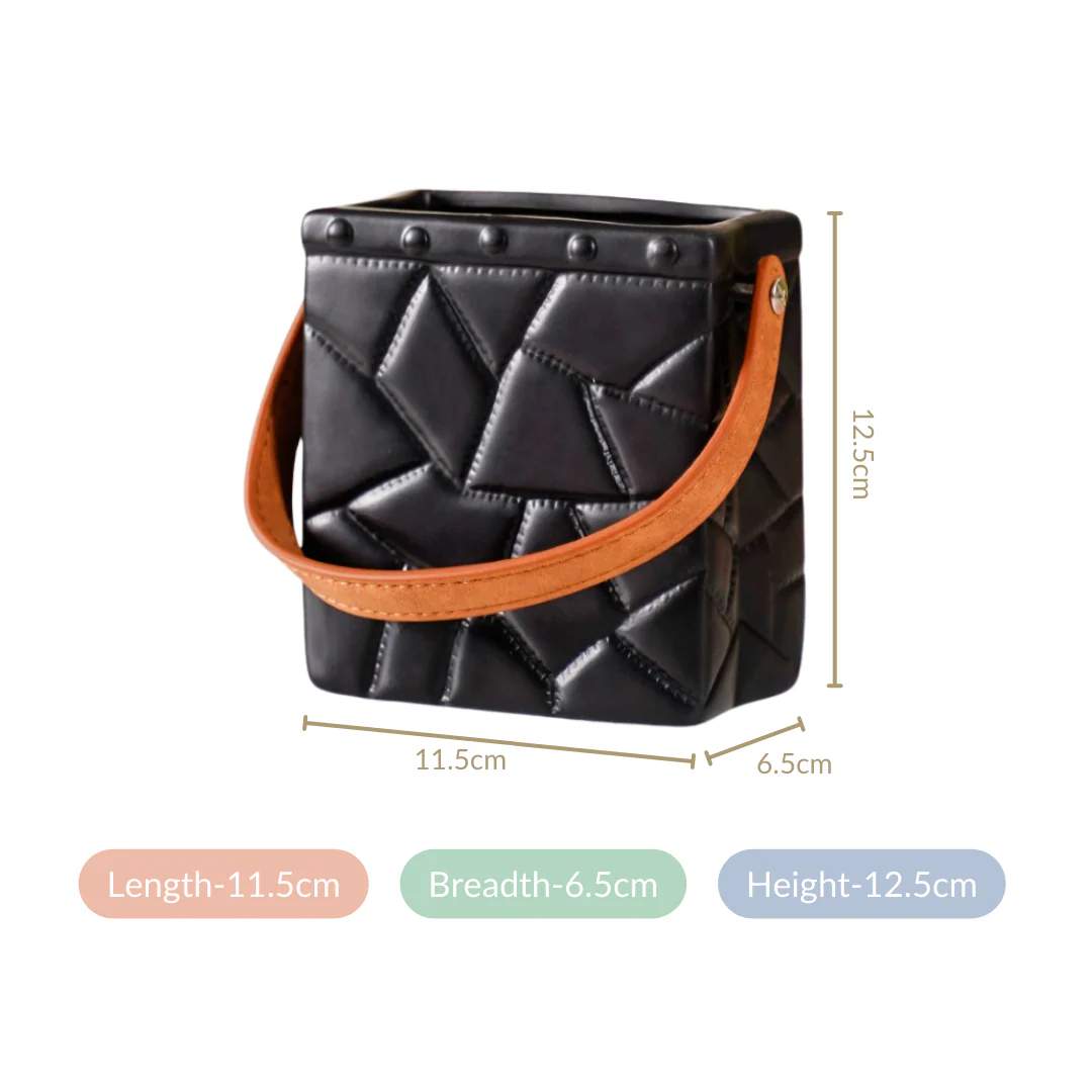 Ceramic Bag Shaped Mini Vase With Handle Black - Image 4