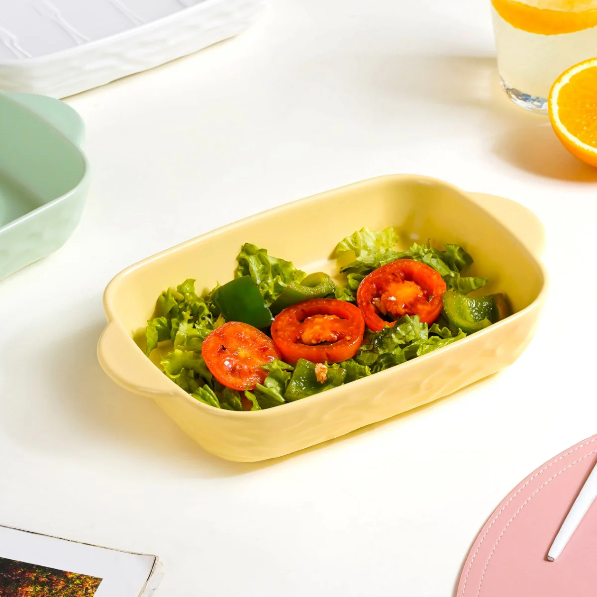 Ceramic Baking Dish With Handle Yellow 650 ml - Image 2