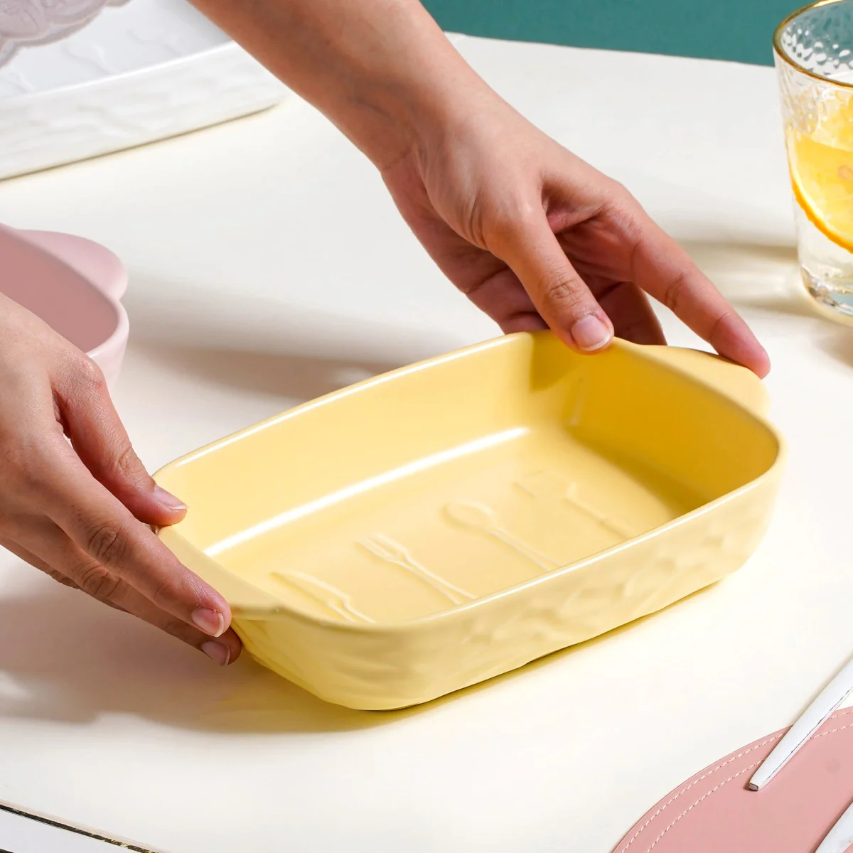 Ceramic Baking Dish With Handle Yellow 650 ml - Image 4
