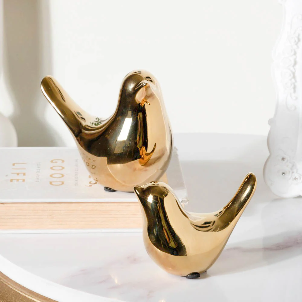 Ceramic Bird Showpiece Gold Set Of 2 - Image 3