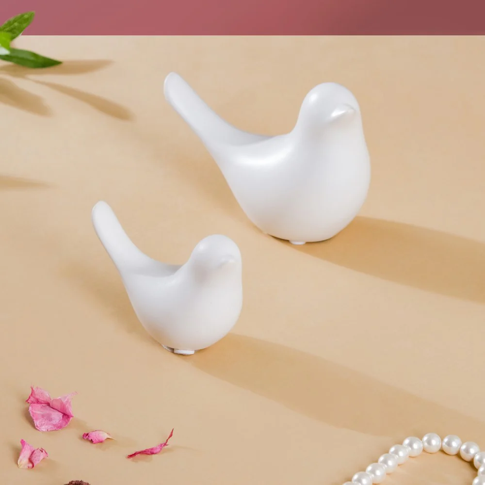 Ceramic Bird Showpiece White Set Of 2 - Image 4