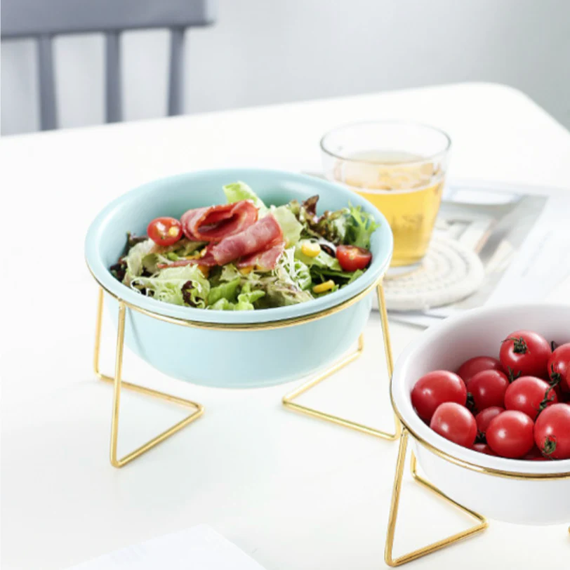 Ceramic Bowl With Metal Stand Blue 800 ml - Image 2