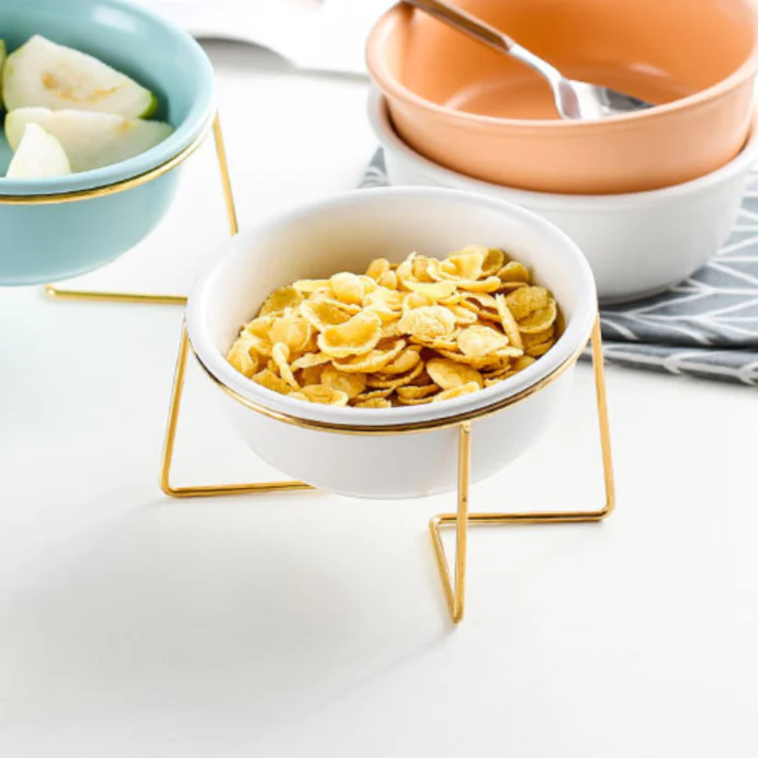 Ceramic Bowl With Metal Stand White 800 ml