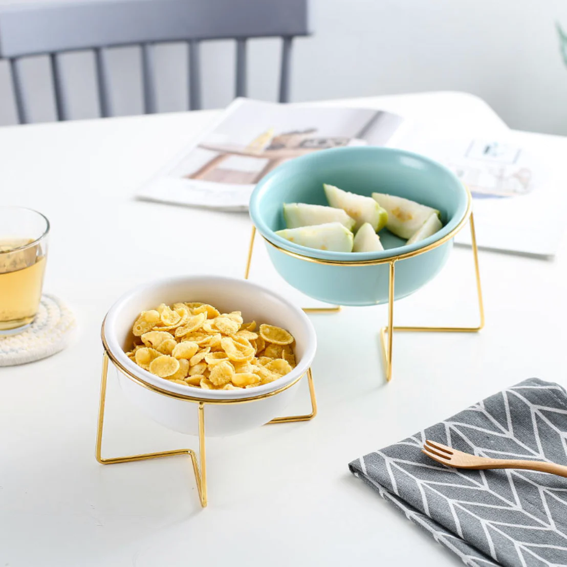 Ceramic Bowl With Metal Stand White 800 ml - Image 5