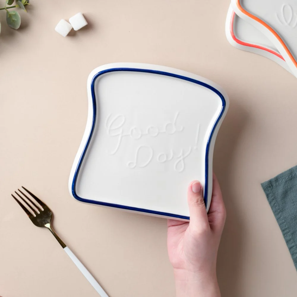 Ceramic Bread Plate Blue Rim - Image 3