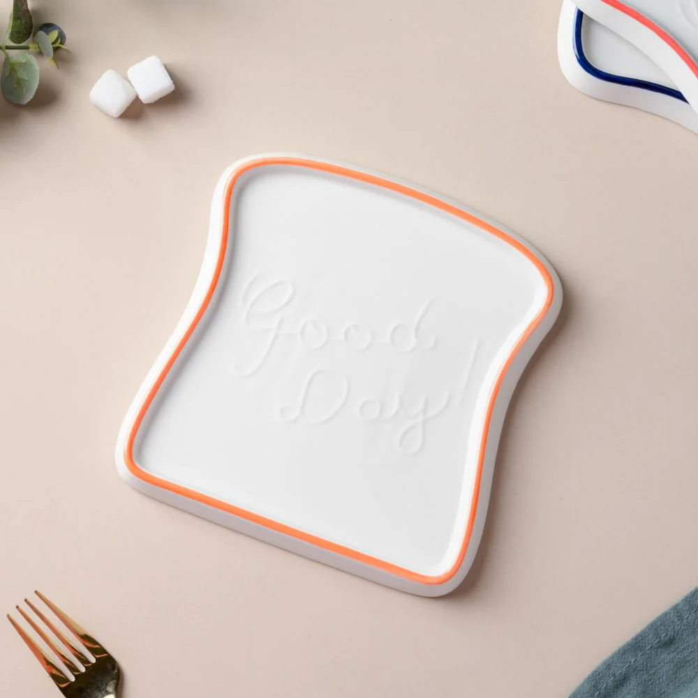 Ceramic Bread Plate Orange Rim - Image 5