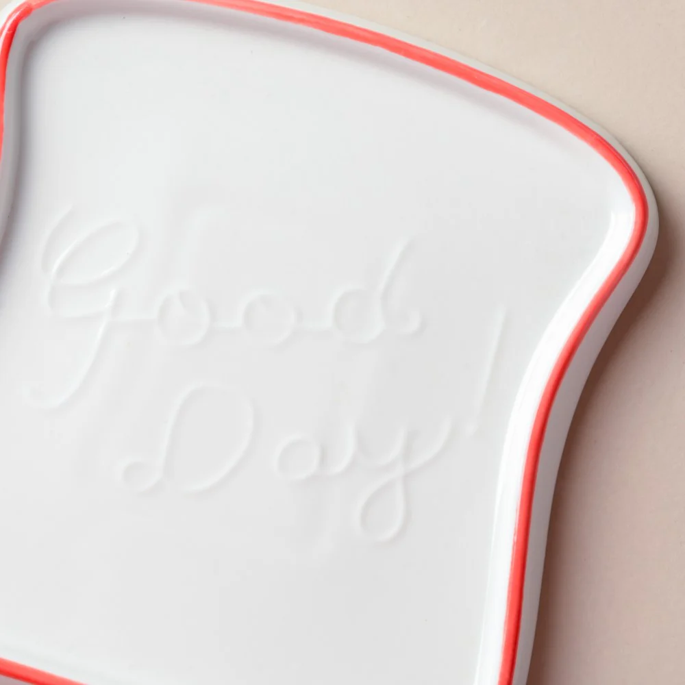 Ceramic Bread Plate Red Rim - Image 4
