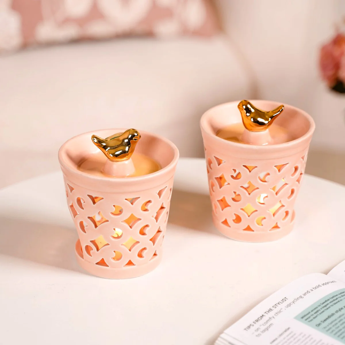 Ceramic Charm Fragrance Diffuser Set Of 2 Peach