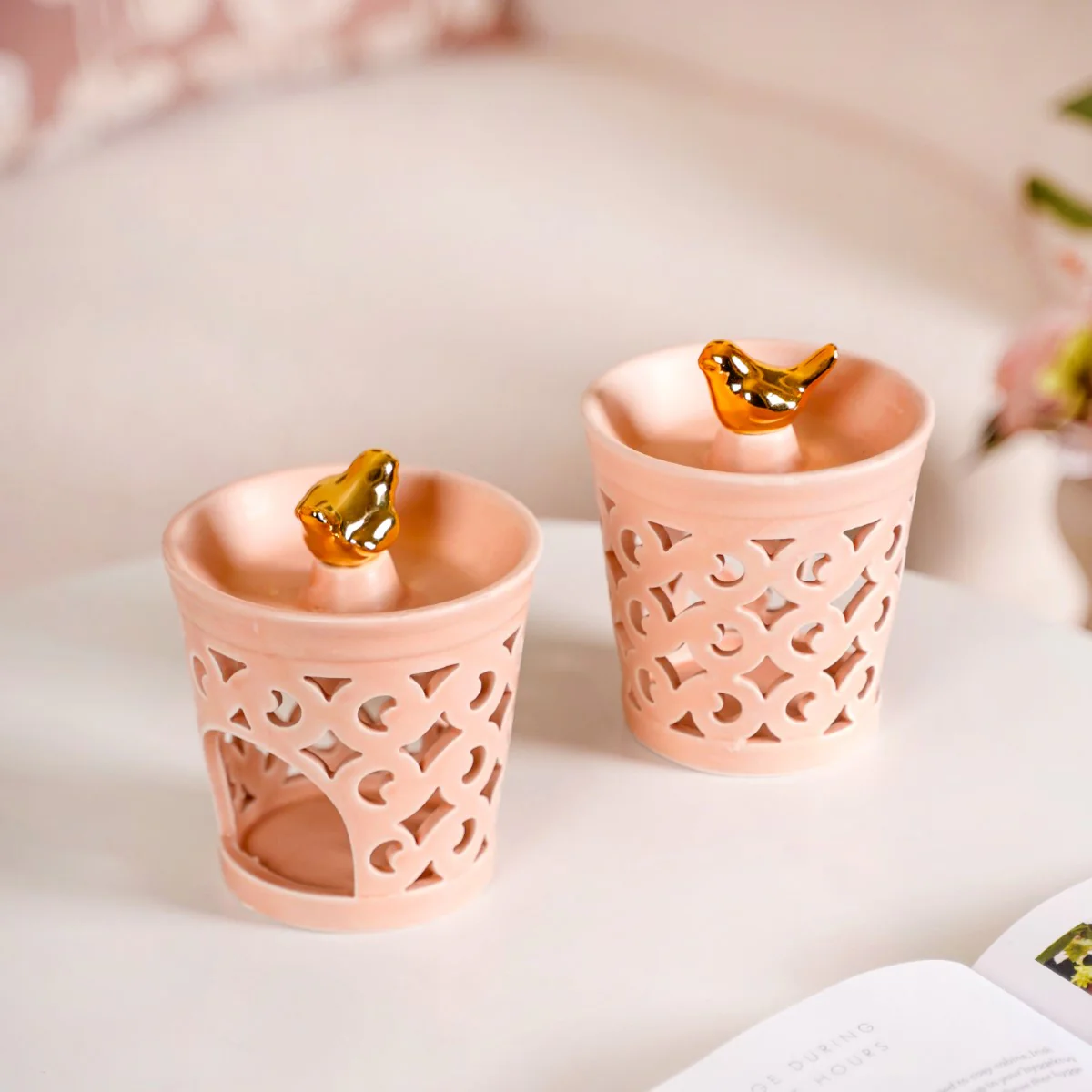 Ceramic Charm Fragrance Diffuser Set Of 2 Peach - Image 2