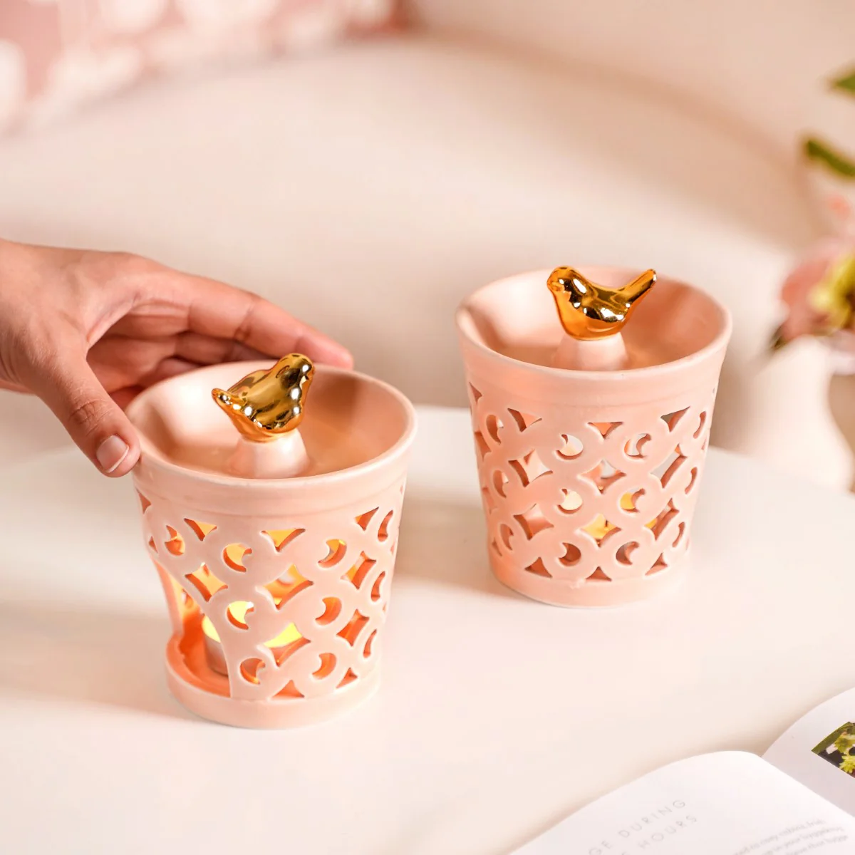 Ceramic Charm Fragrance Diffuser Set Of 2 Peach - Image 4