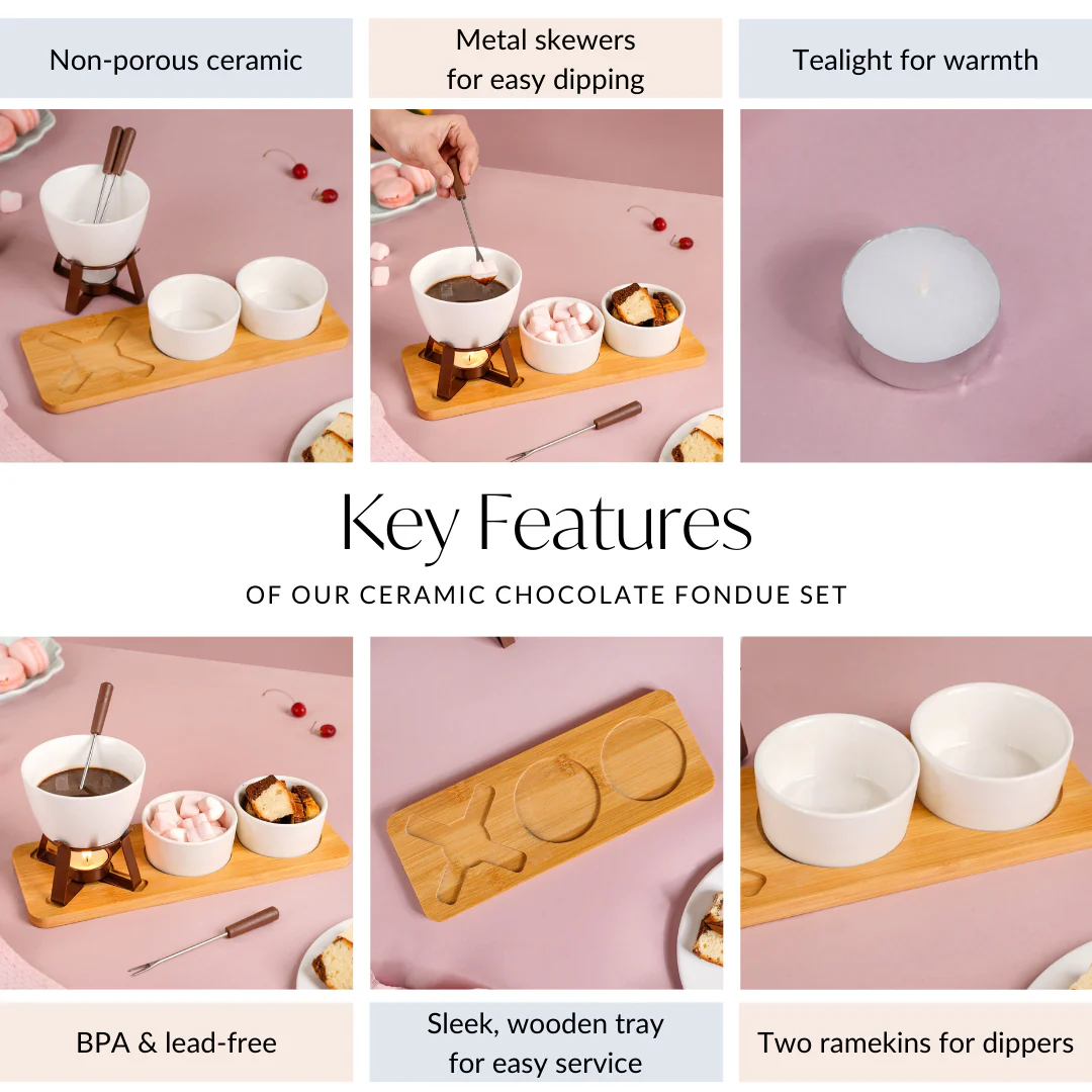 Ceramic Chocolate Fondue Set With Two Bowls And Tray - Image 5