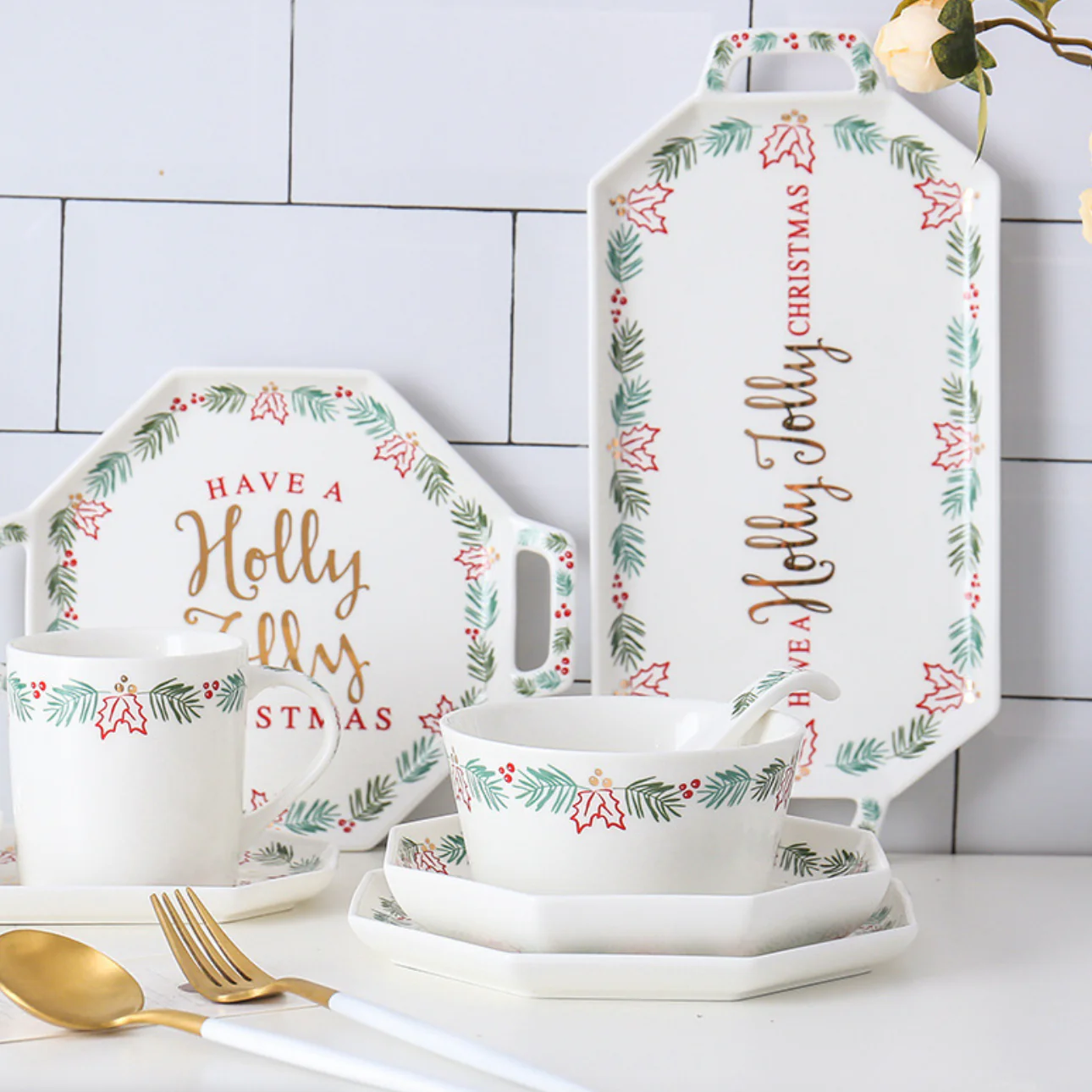 Ceramic Christmas Platter With Handle - Image 4
