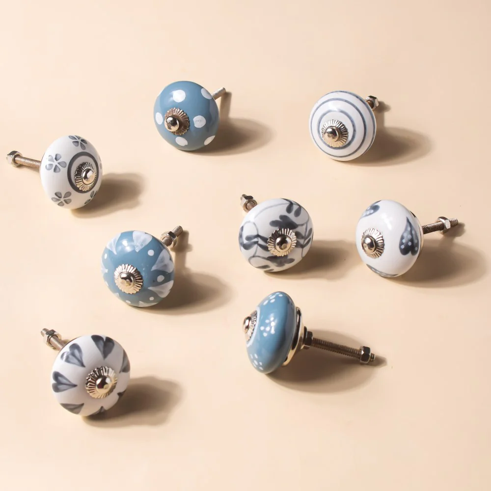 Ceramic Floral Hand Painted Door Knobs Set Of 8