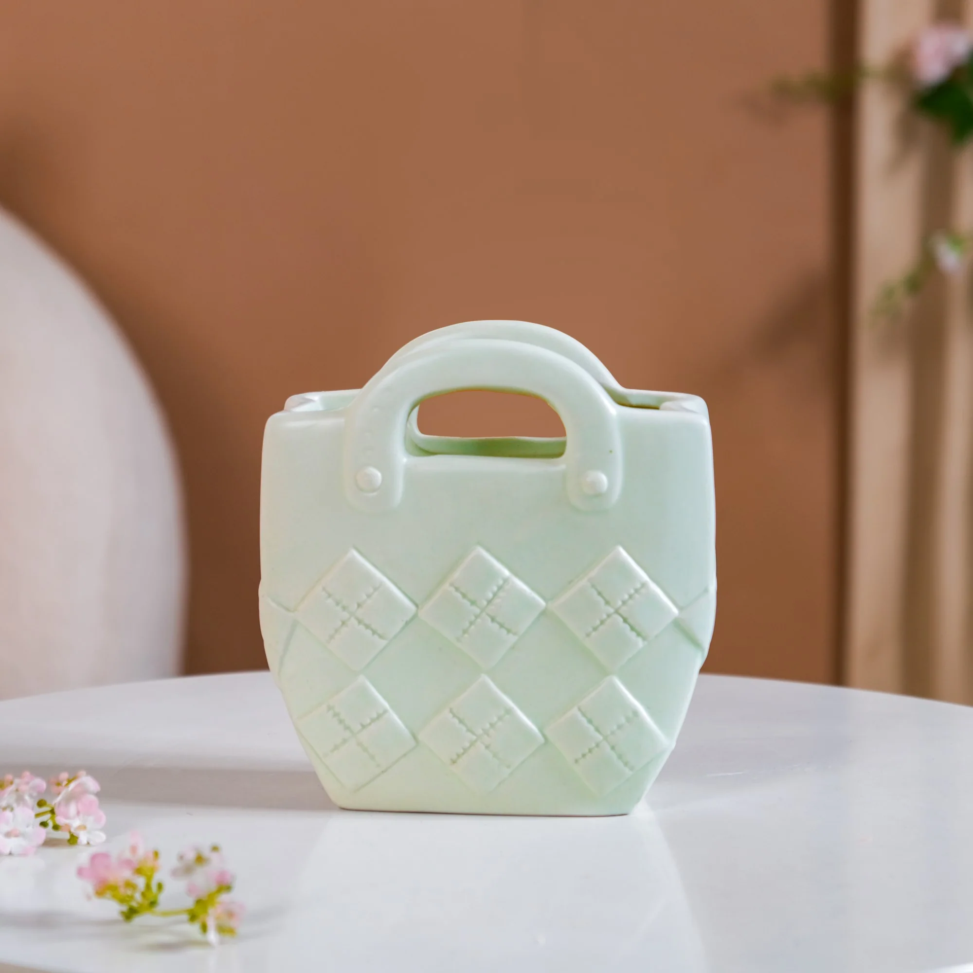 Ceramic Handbag Mini Vase For Home Decoration Mint Green - Image 6