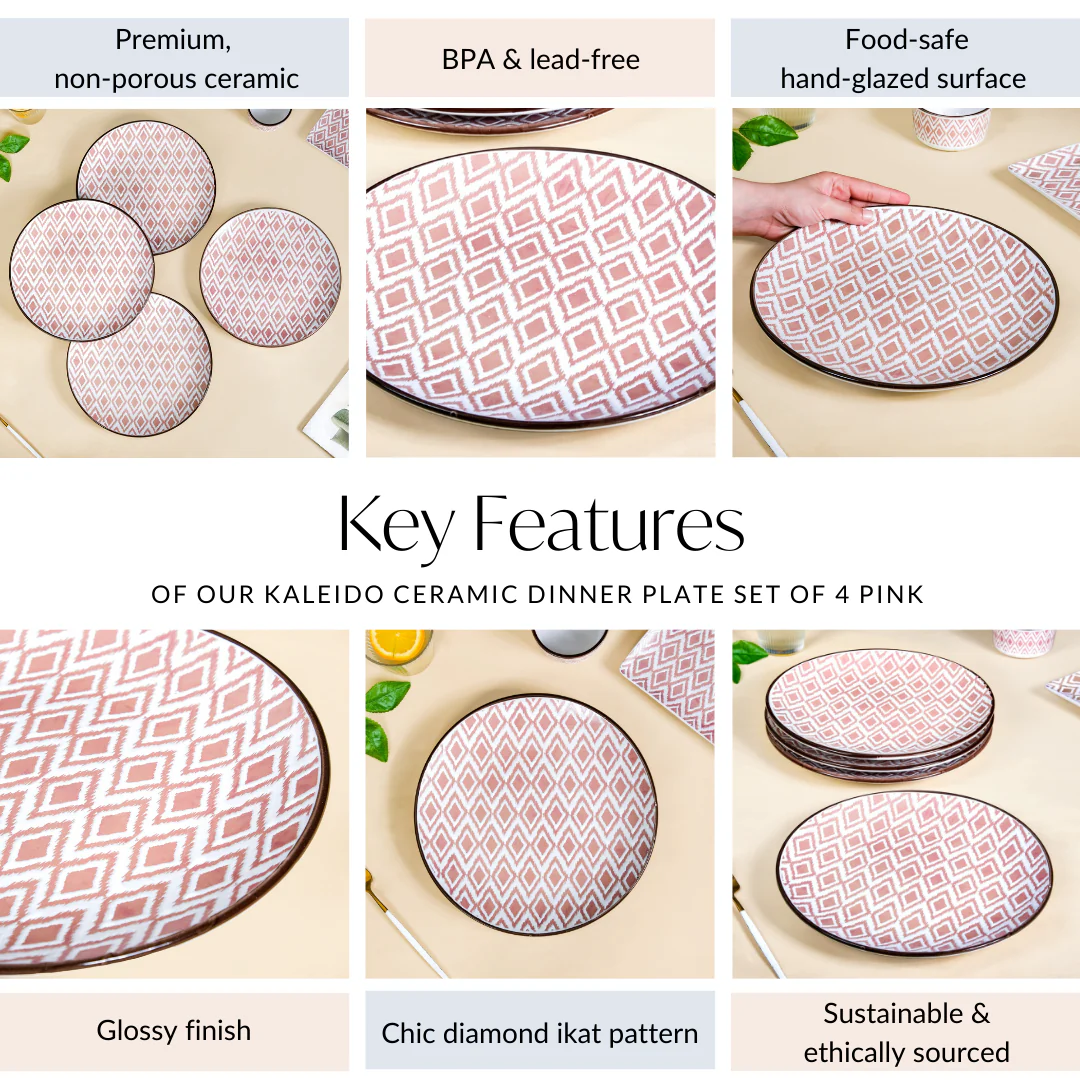 Ceramic Kaleido Dinner Plate Set Of 4 Pink 11 Inch - Image 5