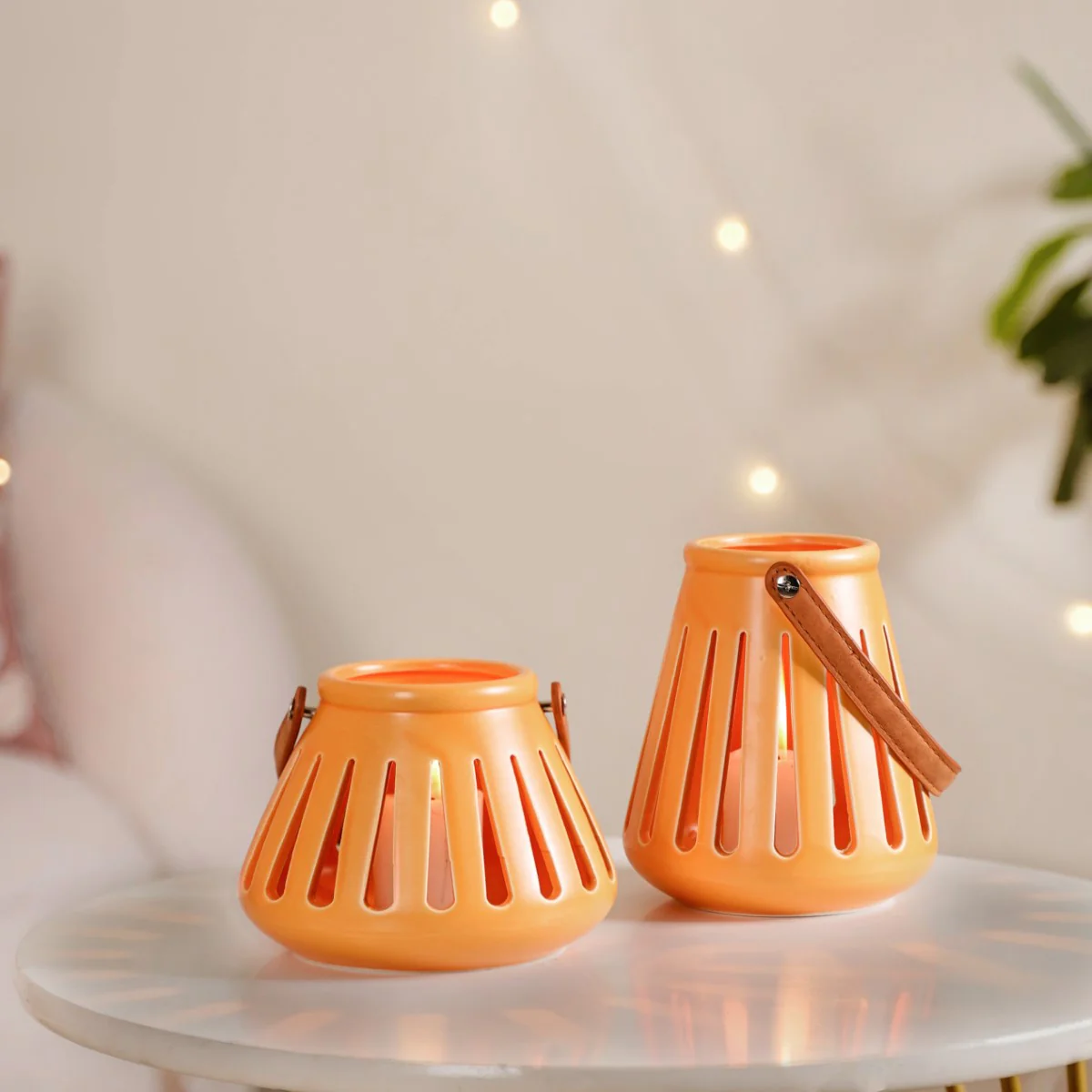 Ceramic Lantern With Handle Set of 2 - Image 3