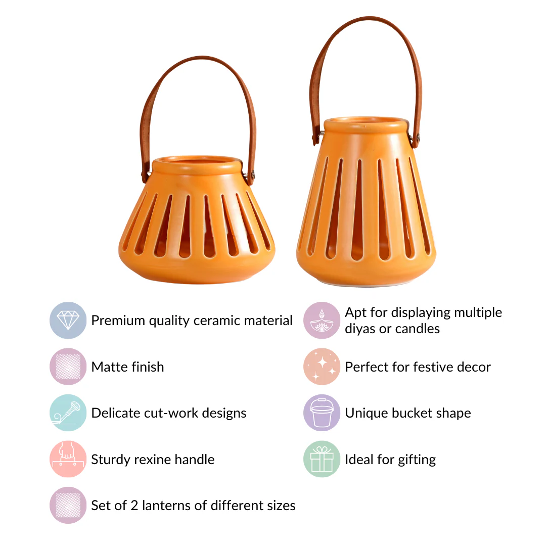 Ceramic Lantern With Handle Set of 2 - Image 6