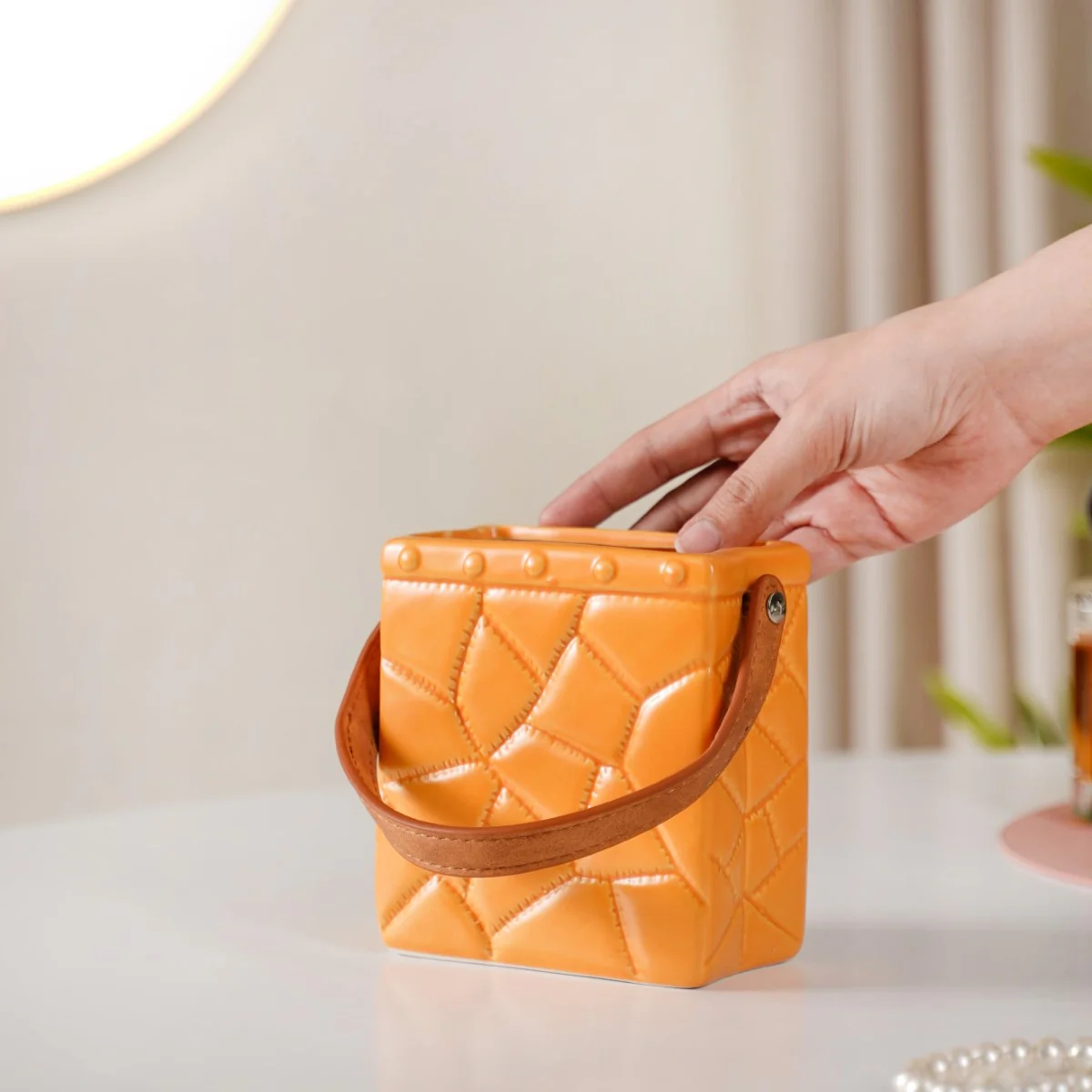 Ceramic Mini Bag Vase Mustard Yellow - Image 3