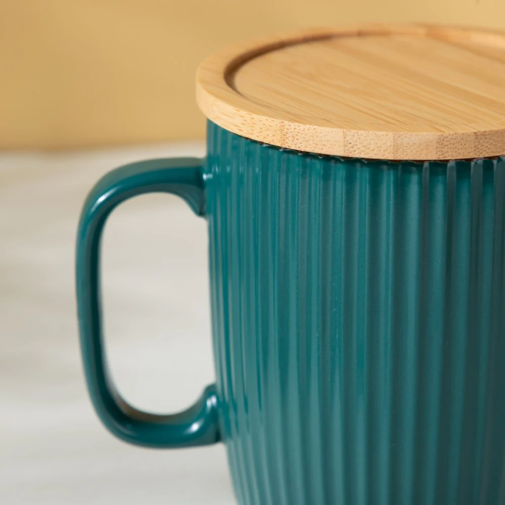 Ceramic Mug with Wooden Lid Green - Image 6