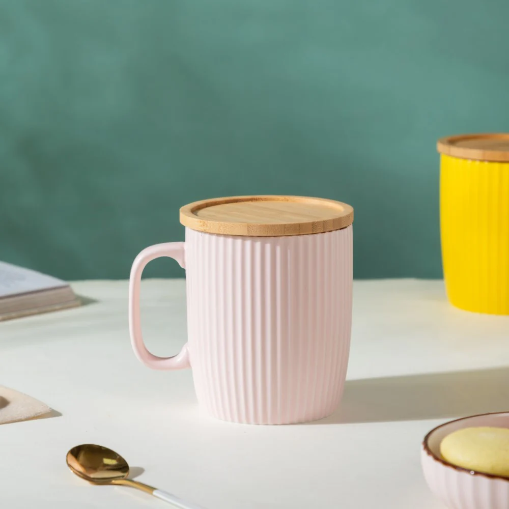 Ceramic Mug with Wooden Lid Pink - Image 5