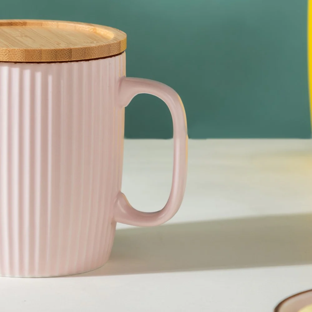 Ceramic Mug with Wooden Lid Pink - Image 6