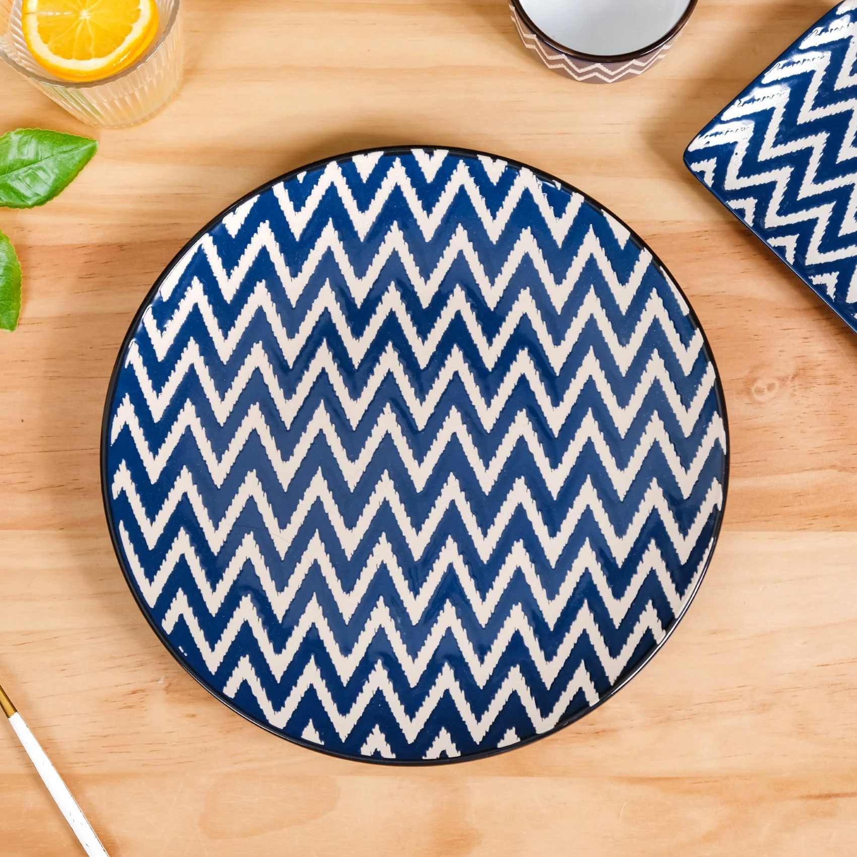 Ceramic Oscilla Dinner Plate Set Of 4 Navy 11 Inch - Image 6