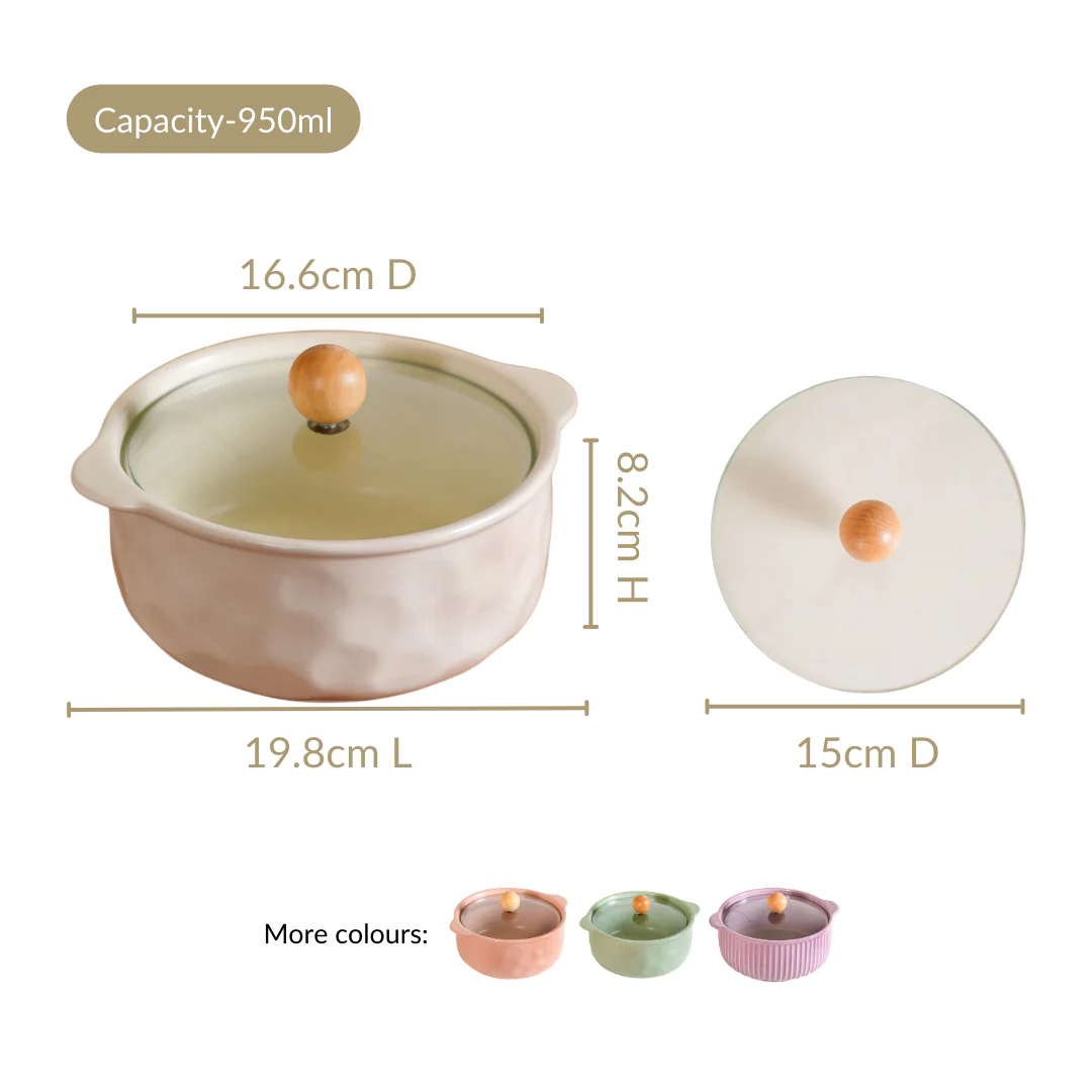 Ceramic Serving Bowl With Glass Lid 950ml - Image 4