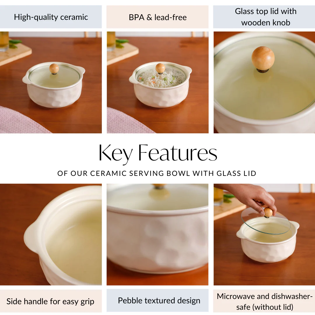 Ceramic Serving Bowl With Glass Lid 950ml - Image 5