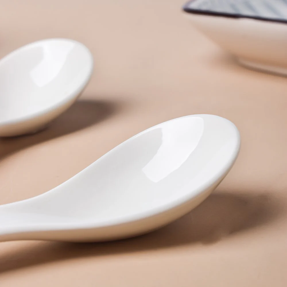Ceramic Soup Spoon White And Brown Set Of 2 - Image 5
