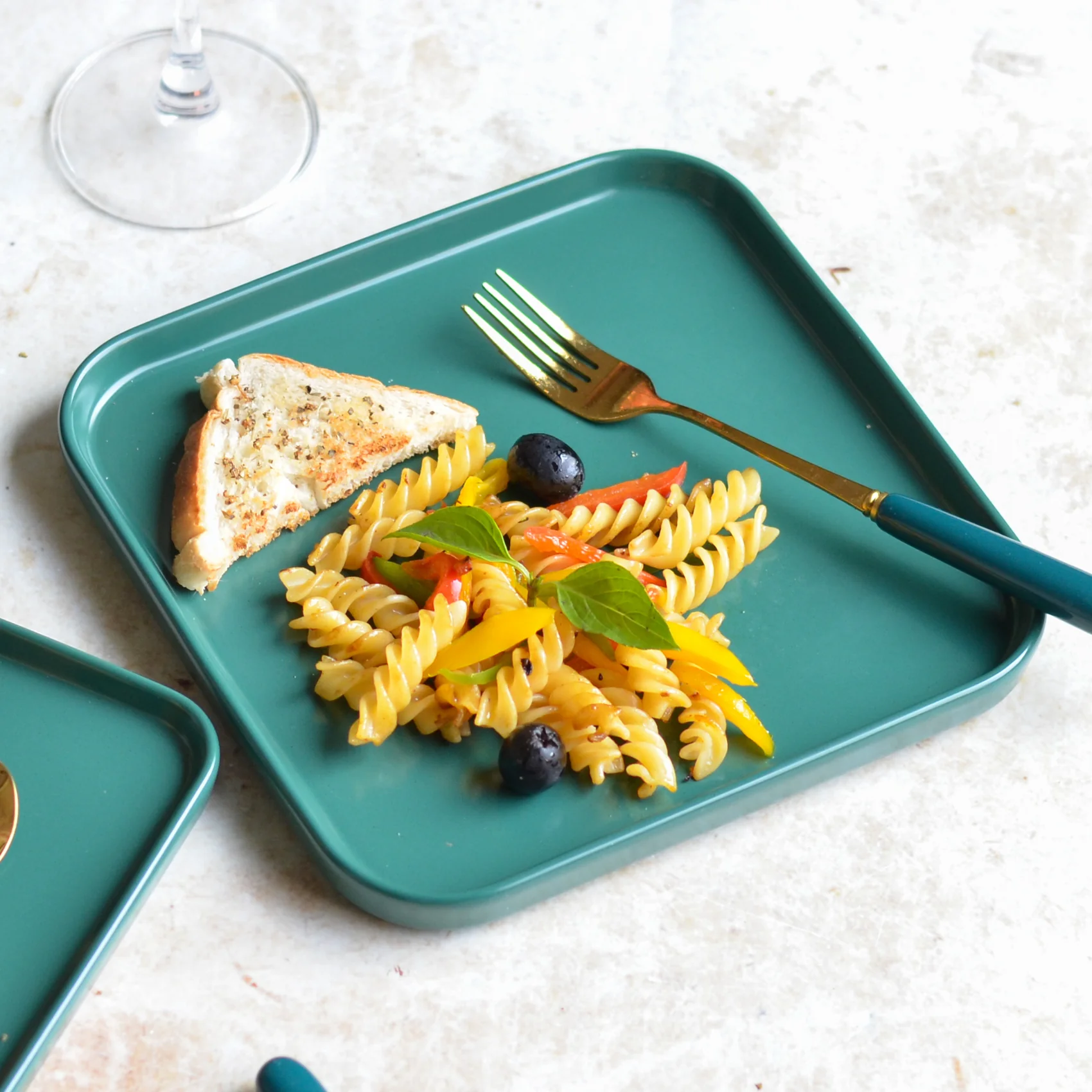 Ceramic Square Dining Plate Green - Image 2