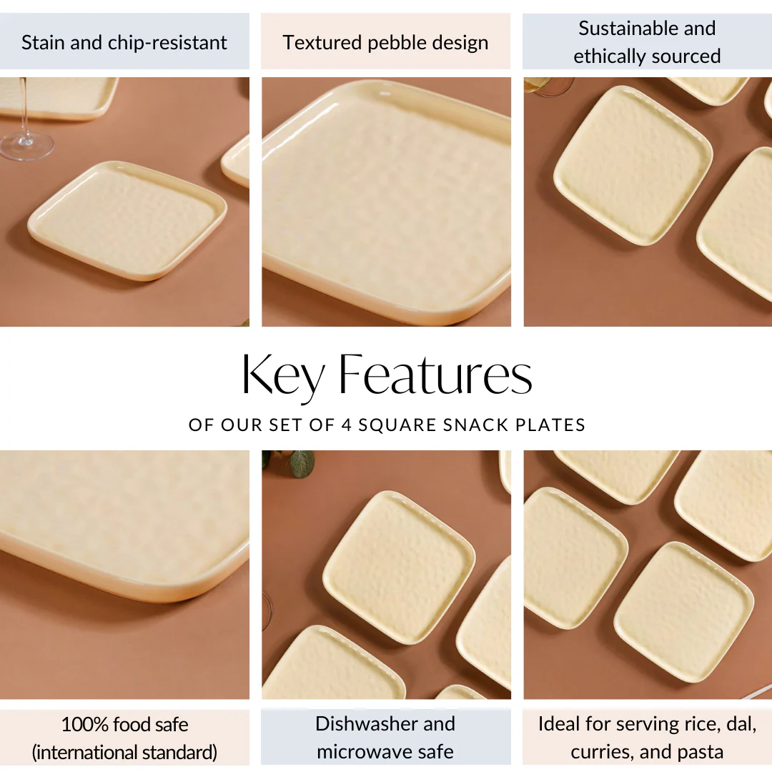 Ceramic Square Snack Plate Vanilla White Set Of 4 8 Inch - Image 5