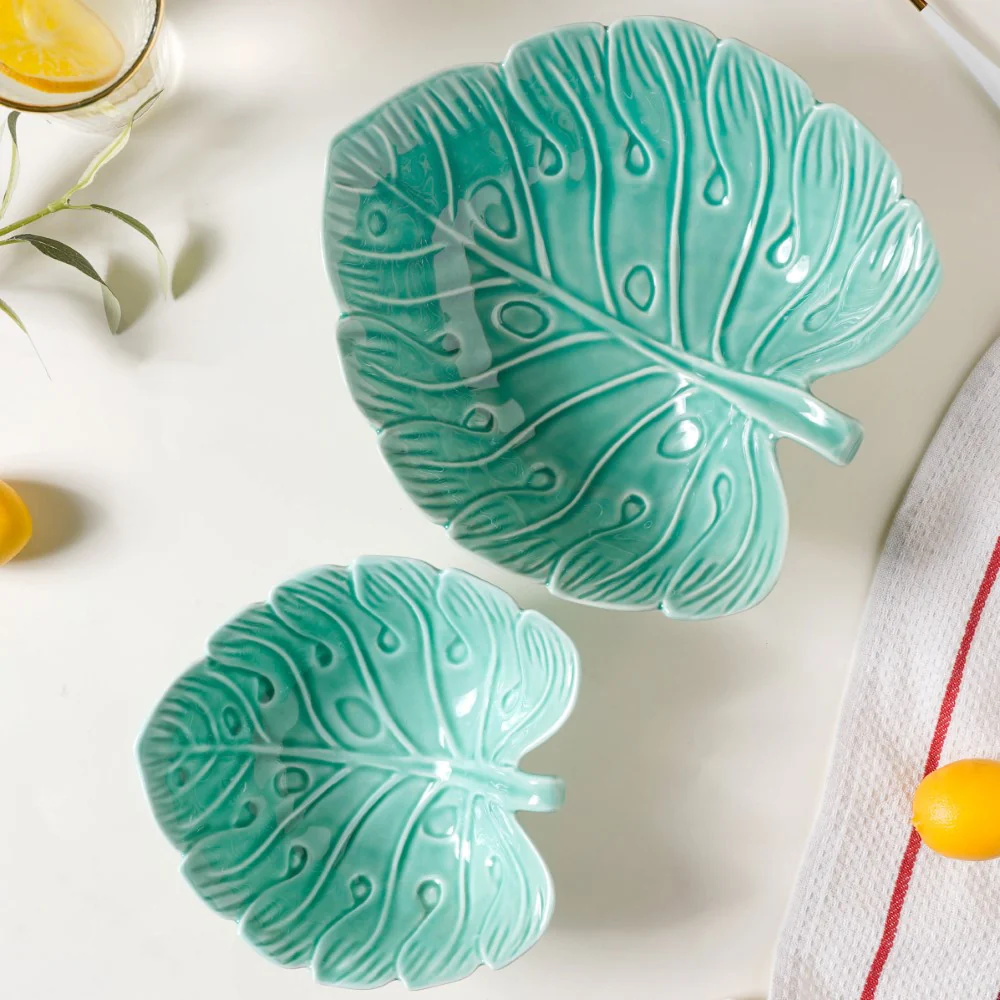 Ceramic Taro Leaf Serving Bowl Dark Green 700 ml - Image 10