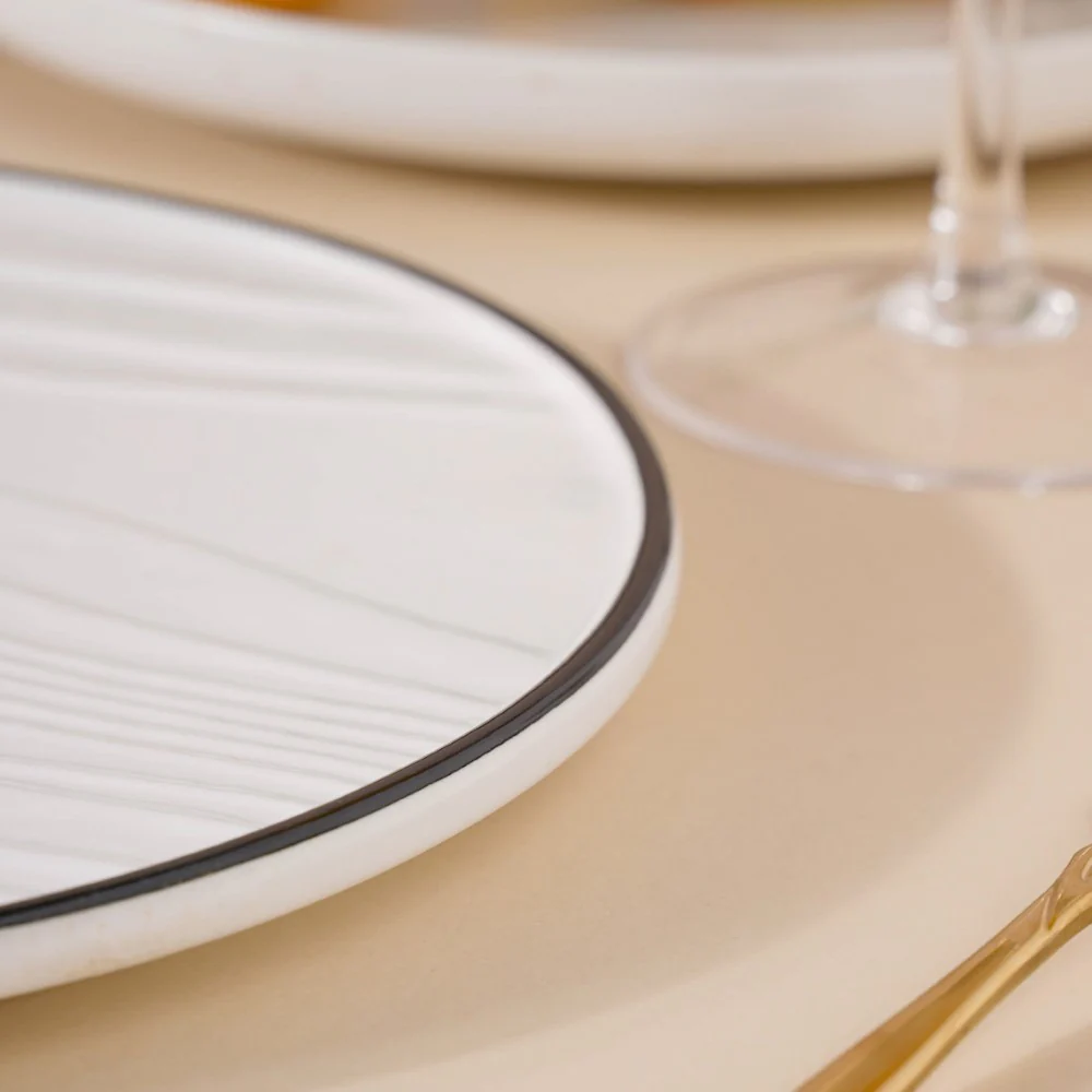Ceramic Wooden Texture Round Platter White 9.5 Inch - Image 11