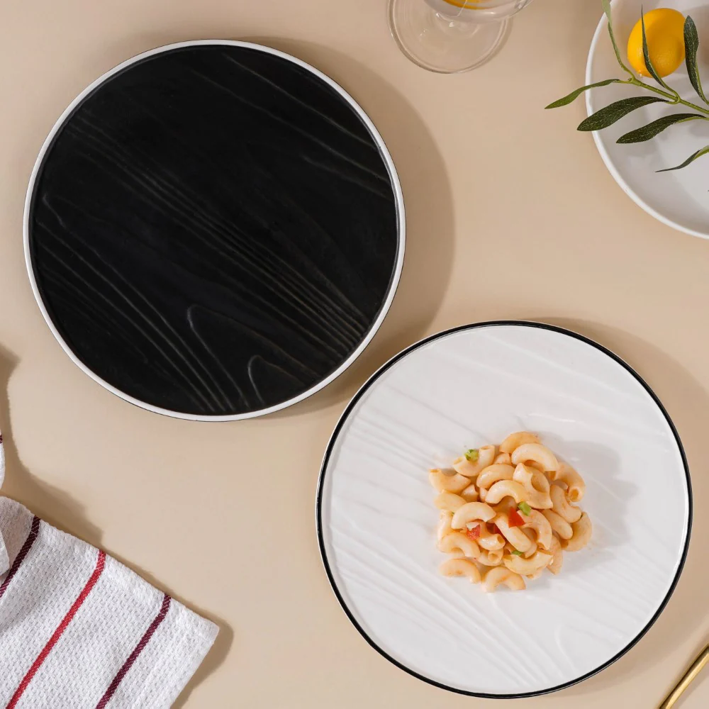 Ceramic Wooden Texture Round Platter White 9.5 Inch - Image 12