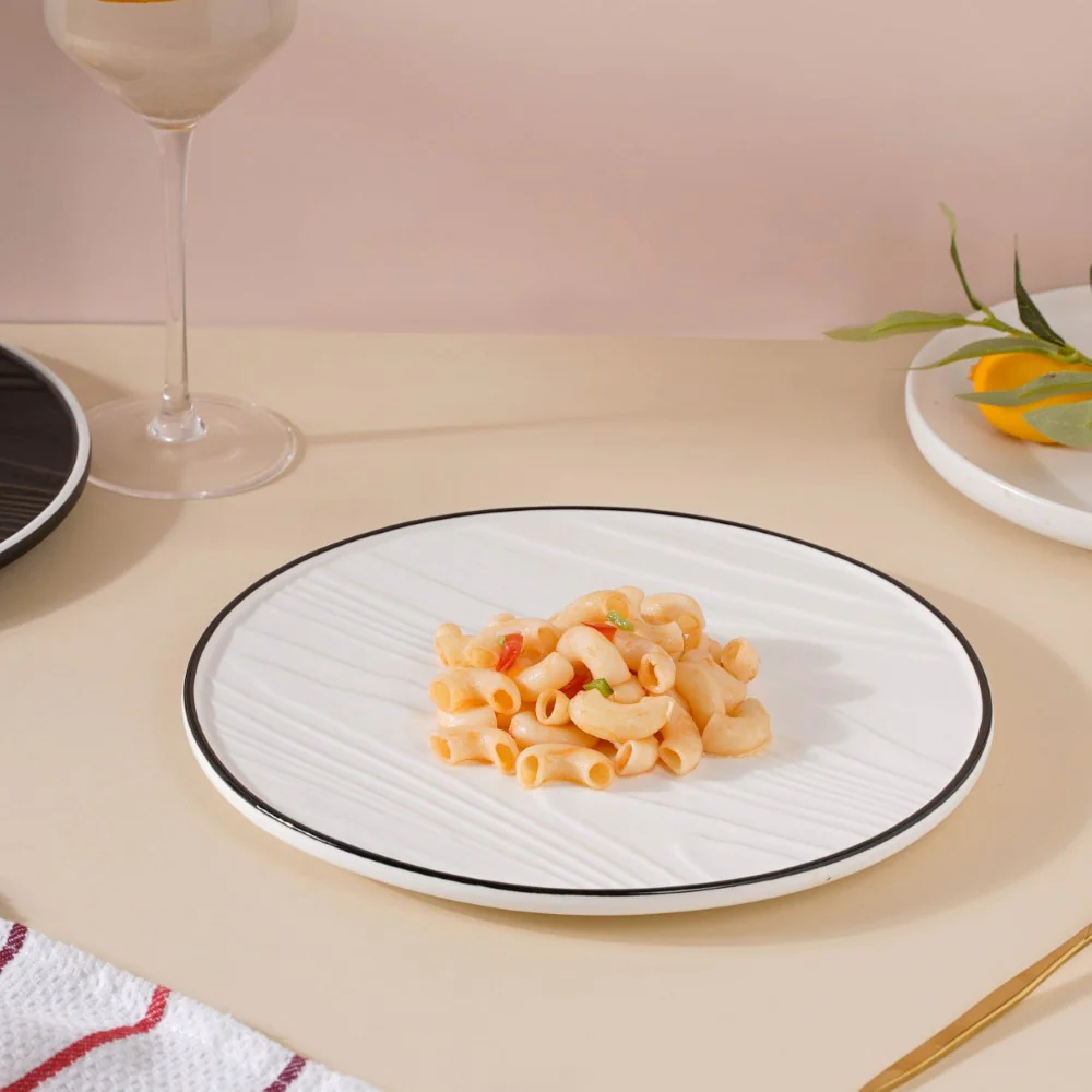 Ceramic Wooden Texture Round Platter White 9.5 Inch - Image 8