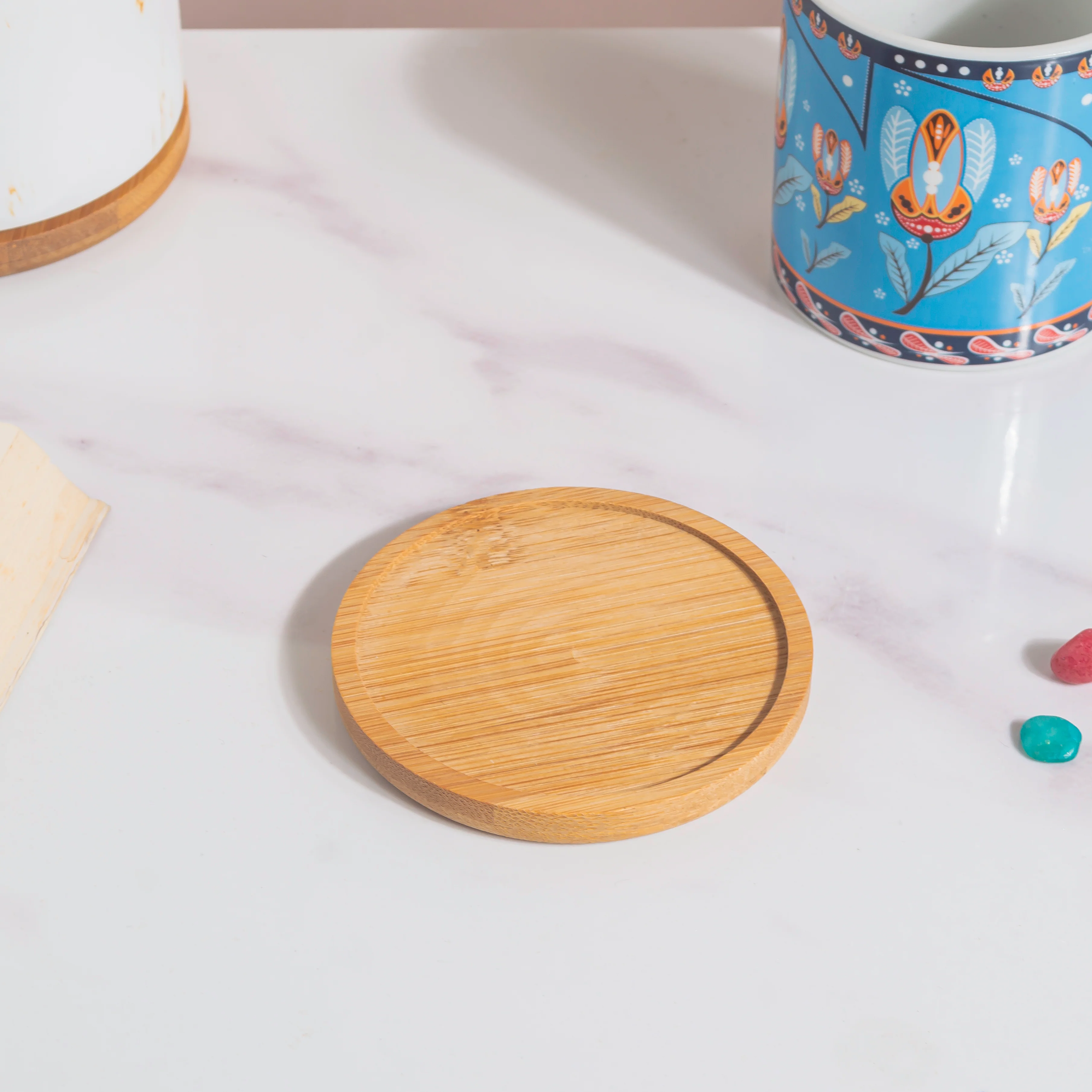 Cerulean Leaf Bloom Planter With Wooden Coaster - Image 11