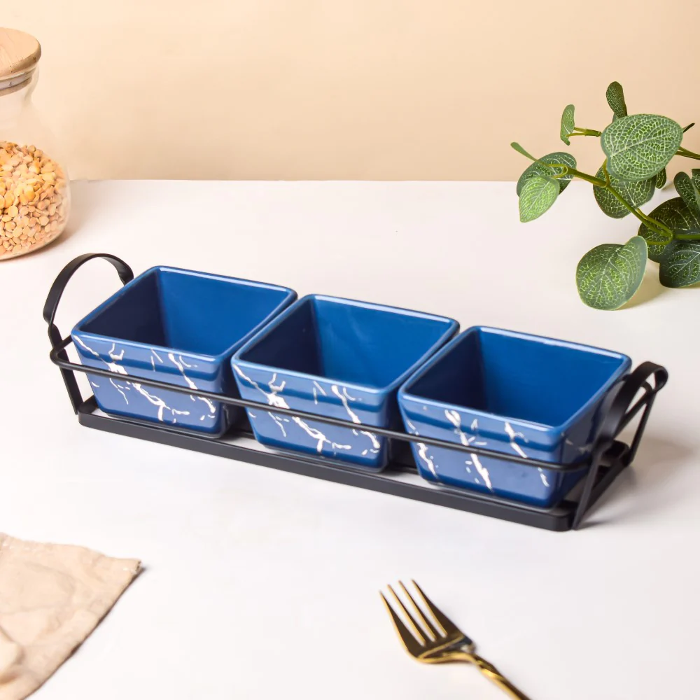 Cerulean Silver Ceramic Bowls Tray Set Of 4 200ml - Image 3