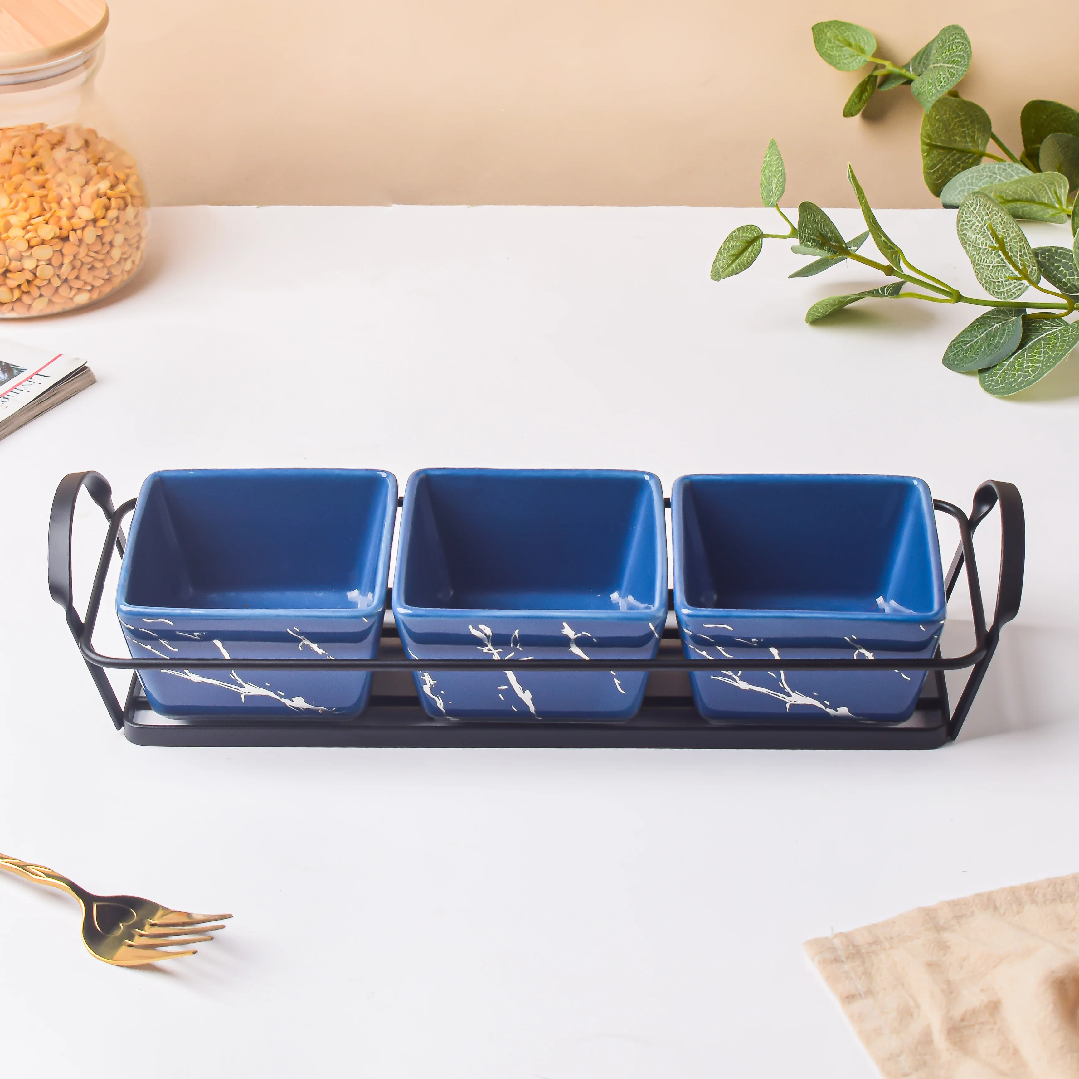 Cerulean Silver Ceramic Bowls Tray Set Of 4 200ml - Image 4
