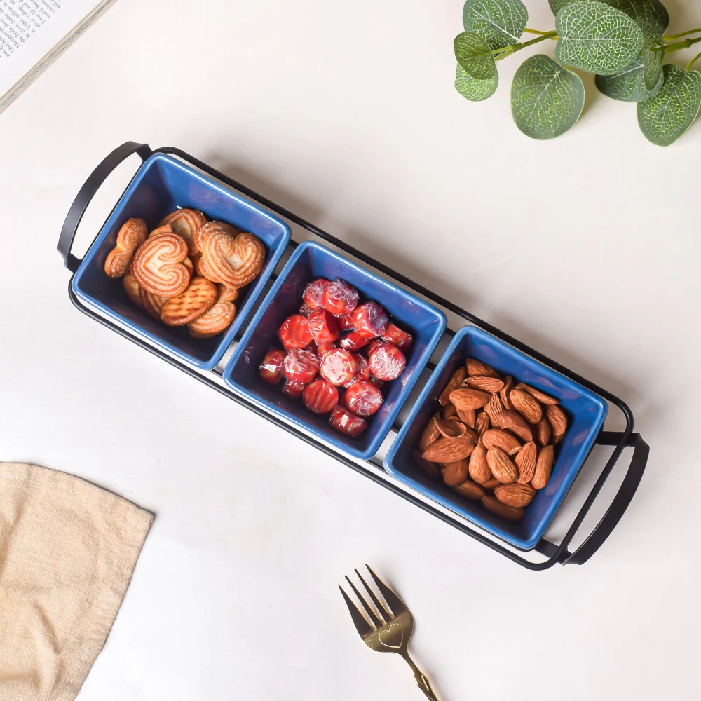Cerulean Silver Ceramic Bowls Tray Set Of 4 200ml - Image 6