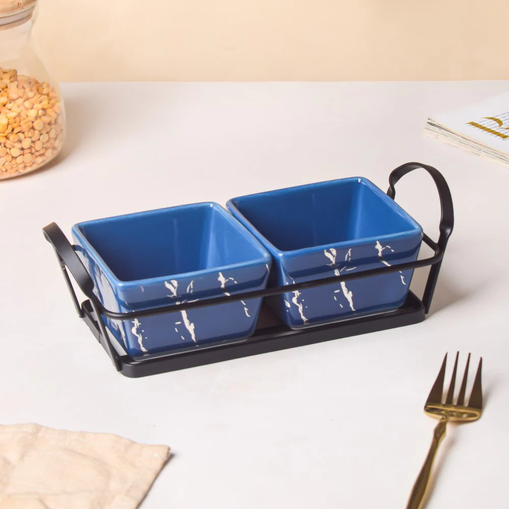 Cerulean Silver Marble Ceramic Bowls Tray Set Of 3 200ml - Image 3
