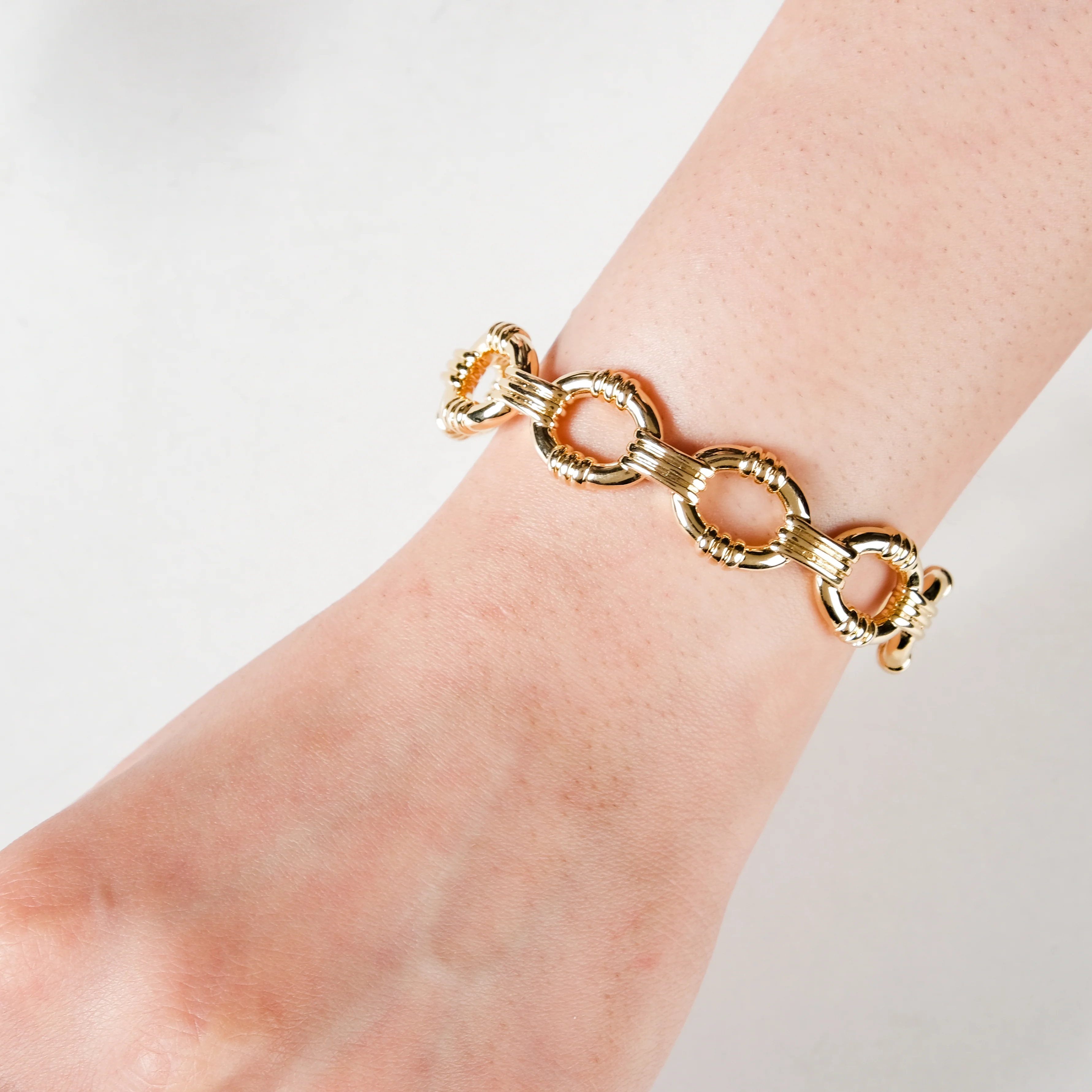 Chain Link Gold Cuff Bracelet - Image 2