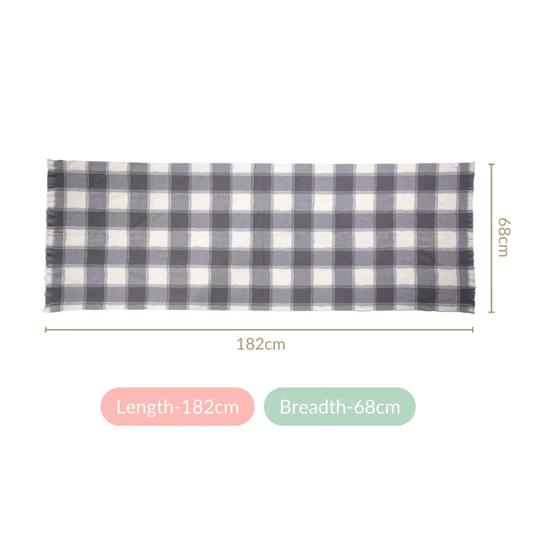 Checked Warm Shawl Scarf Grey - Image 5