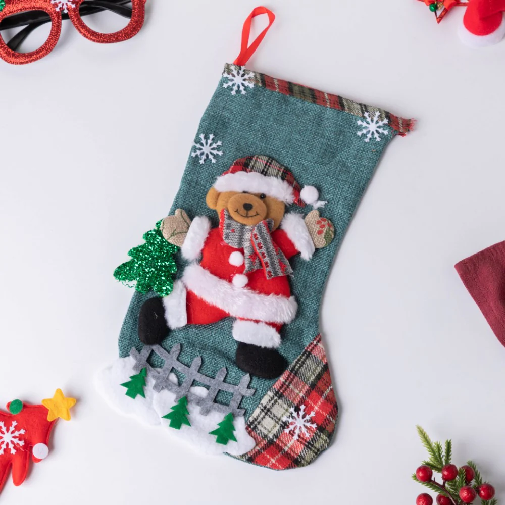 Checkered Bear Christmas Stocking 12 Inch - Image 4