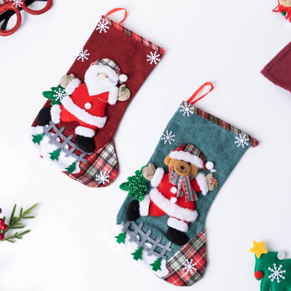 Checkered Bear Christmas Stocking 12 Inch - Image 8