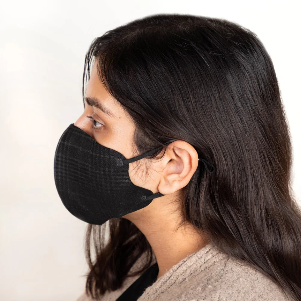 Checkered Face Mask With Adjustable Straps Black Set Of 4 - Image 3