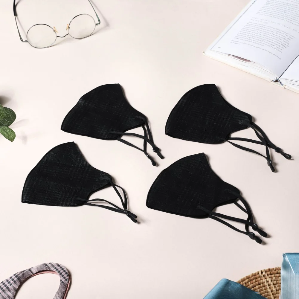 Checkered Face Mask With Adjustable Straps Black Set Of 4 - Image 4