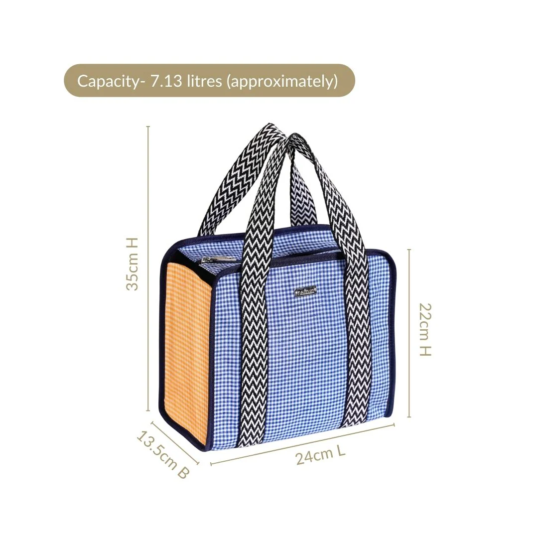 Checkered Lunch Bag Blue - Image 5